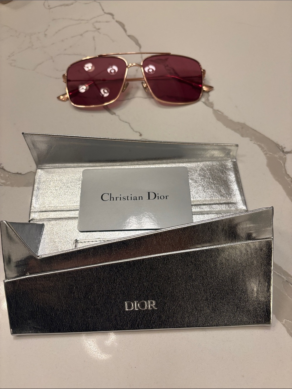 Dior Gold Frame Sunglasses with Pink Lenses